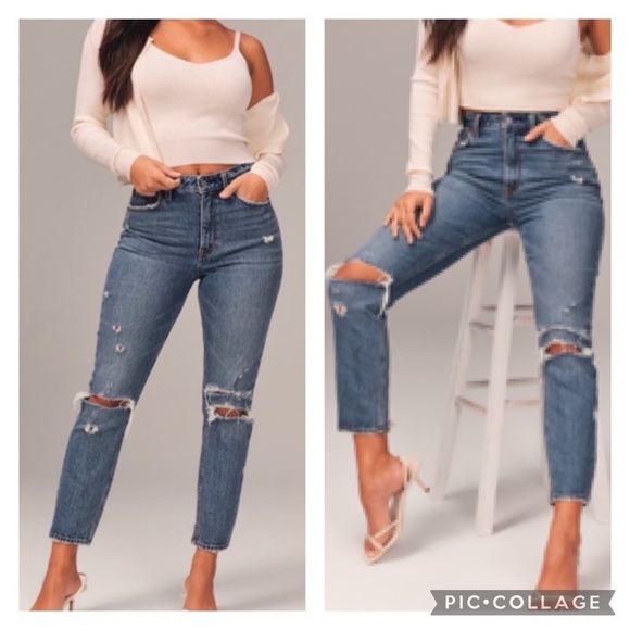 ABERCROMBIE & FITCH / The Mom High Rise Curve Love Destroyed Jeans Size 28 - Picture 1 of 10